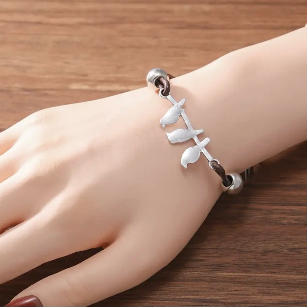 New! Bohemian Style Bird & Flower Leather Bracelet